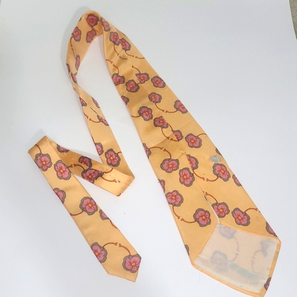 Peter Max Silk Tie Signed Pop Art Vintage Peach Pink Green Floral Pastel Print - Picture 7 of 11